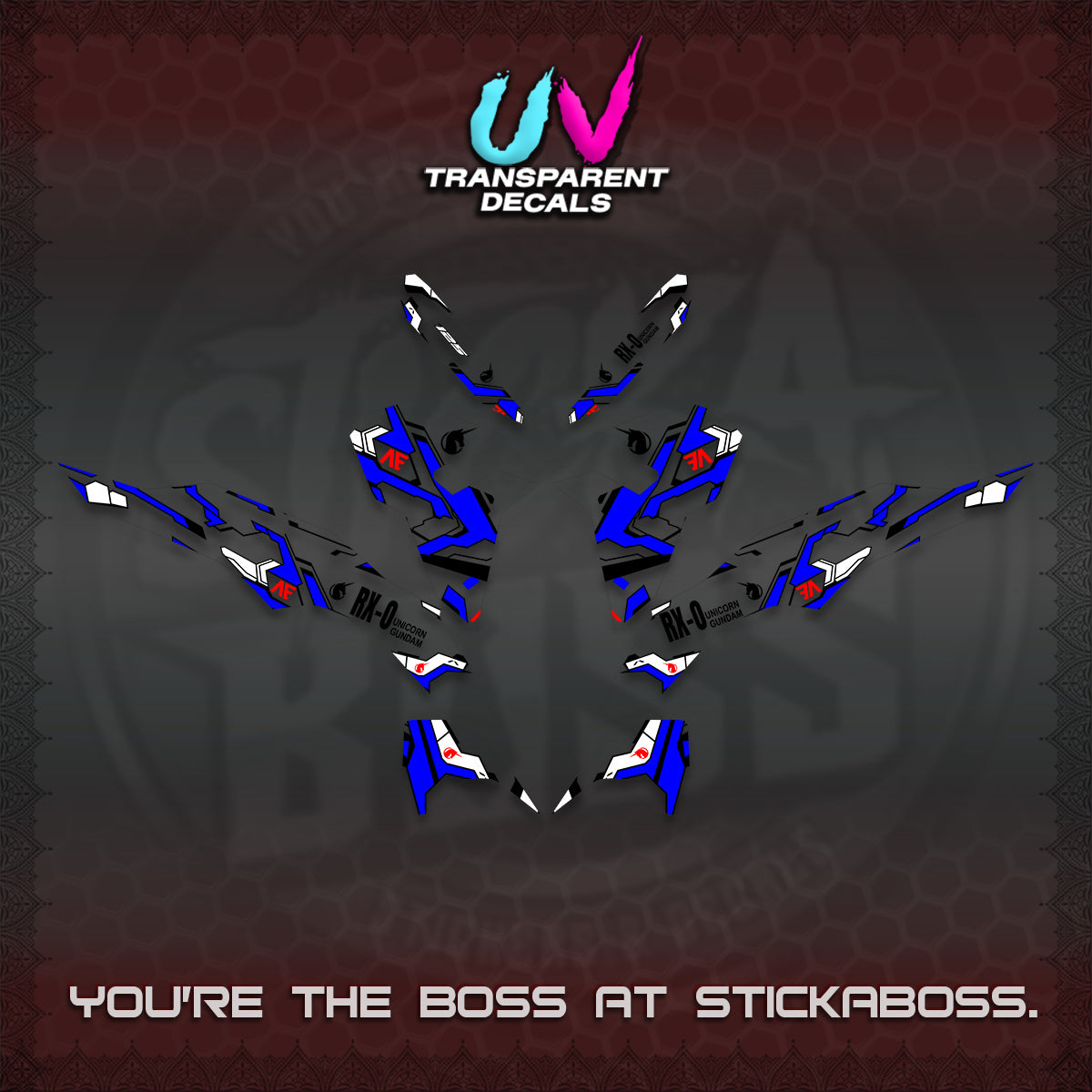 CLICK V3 VARIO UV TRANSPARENT DECALS (UNICORN GUNDAM DESIGN) STICKER DECALS By STICKABOSS