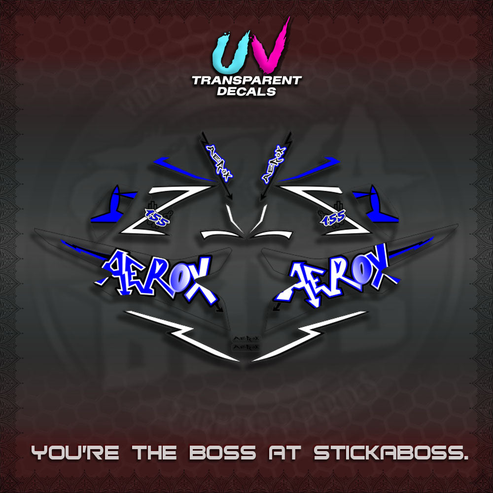 【PREMIUM UV PRINT】AEROX 155 V2 DECALS TRANSPARENT (STRIPING GRAFITY MOTIF) STICKER DECALS By STICKAB