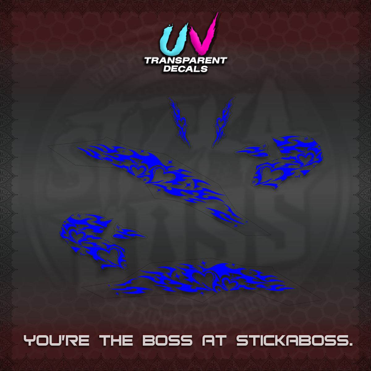 CLICK 125 V3 UV TRANSPARENT DECALS (2026 TRIBAL HEART DESIGN) STICKER KITS BY STICKABOSS