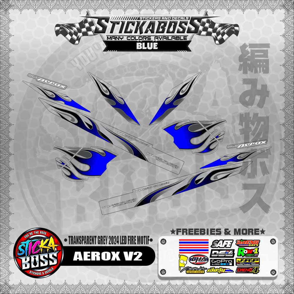 【PREMIUM UV PRINT】TRANSPARENT AEROX V2 DECALS ( GREY 2024 LED FIRE MOTIF )【WITH FREEBIES】