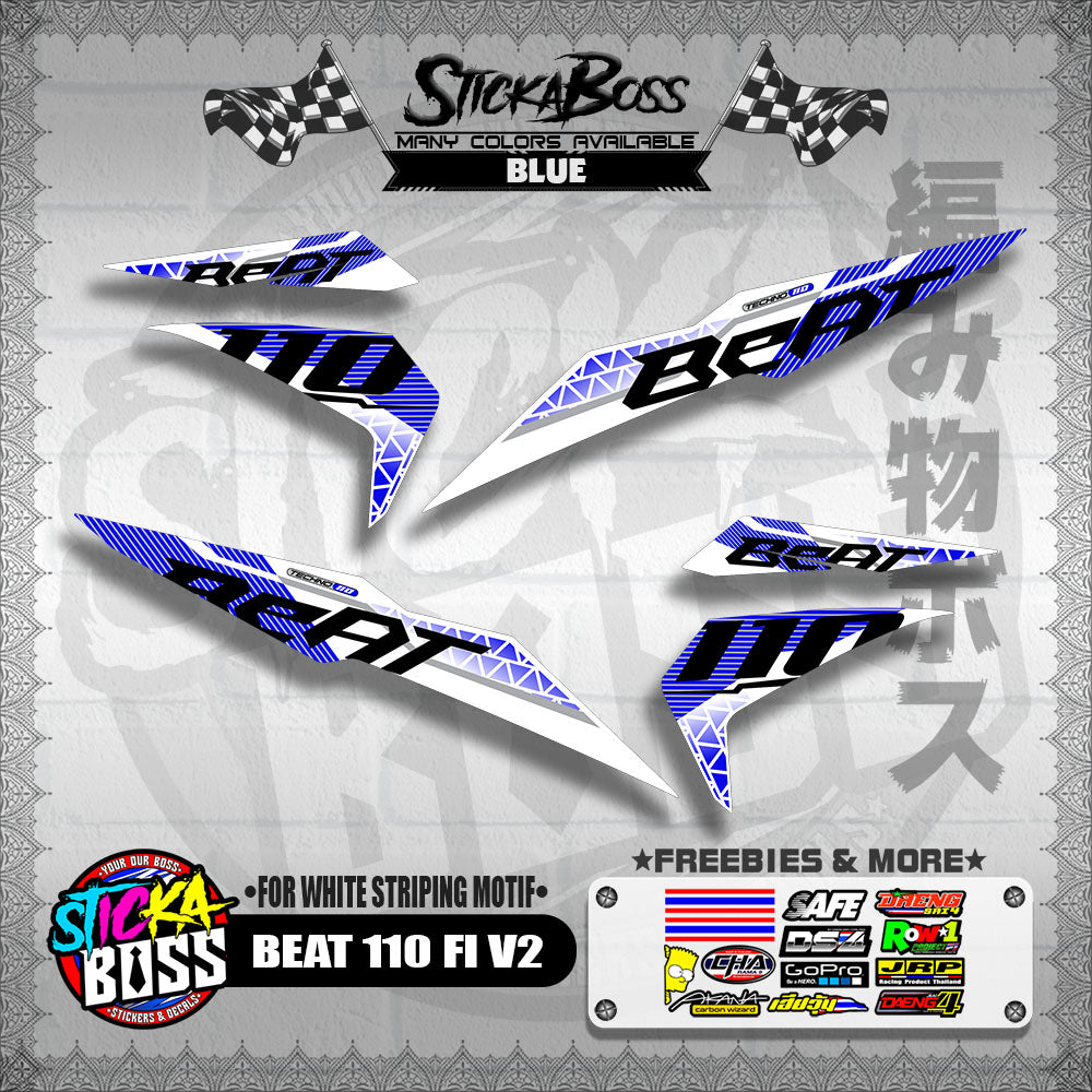 BEAT 110 FI V2 DECALS ( FOR WHITE STRIPING MOTIF ) [ PREMIUM GLOSSY LAMINATED ]【WITH FREEBIES】