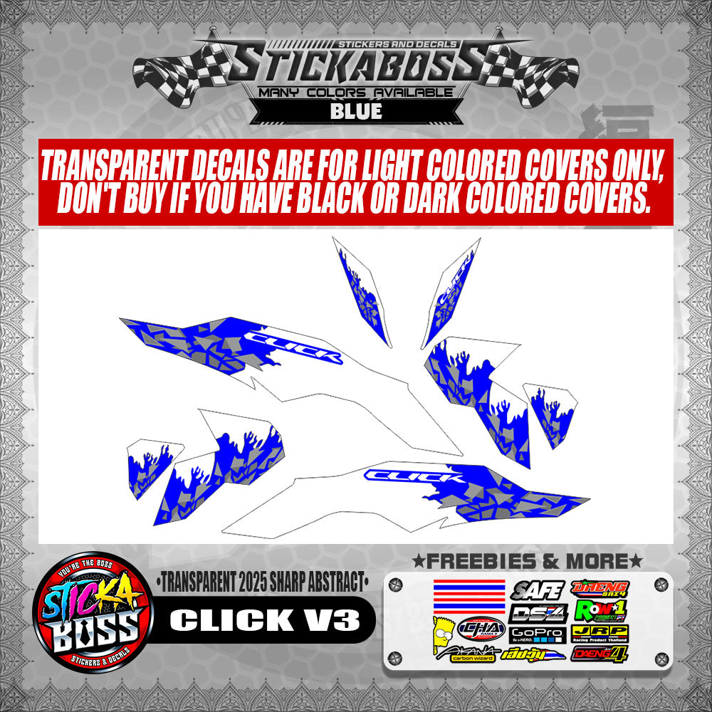 CLICK V3 INDO STICKER DECALS ( TRANSPARENT 2025 SHARP ABSTRACT )【WITH FREEBIES】