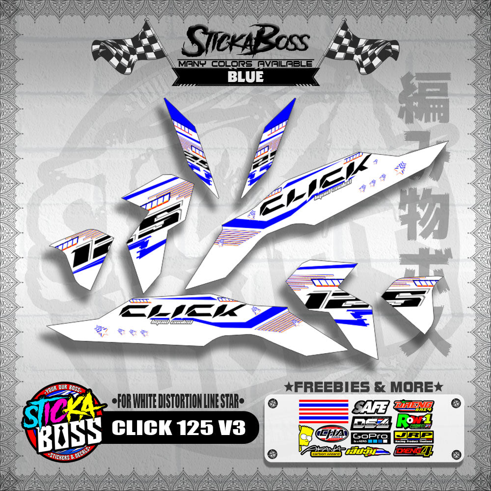 CLICK 125 V3 DECALS ( FOR WHITE DISTORTION LINE STAR )【WITH FREEBIES】