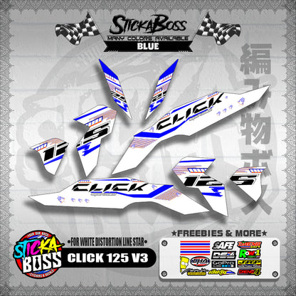 CLICK 125 V3 DECALS ( FOR WHITE DISTORTION LINE STAR )【WITH FREEBIES】