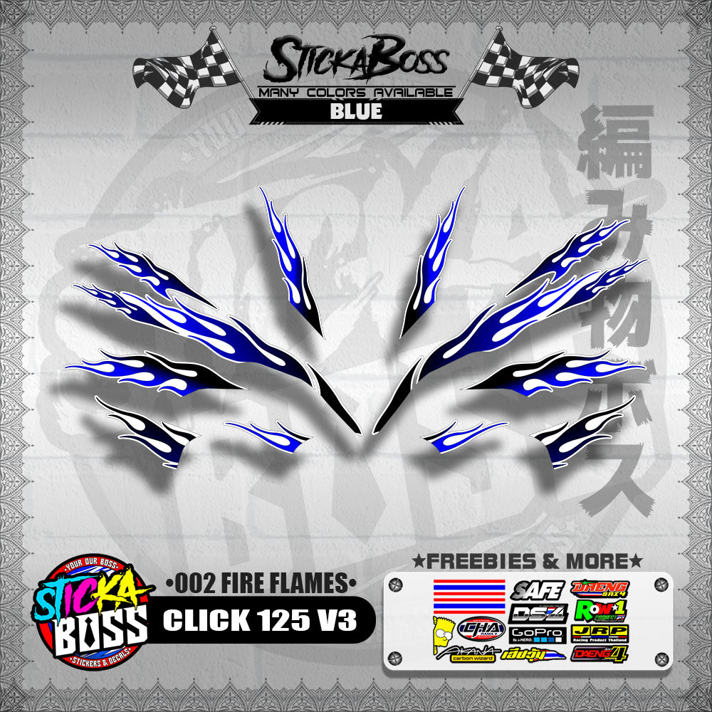 CLICK 125 V3 DECALS ( 002 FIRE FLAMES )【WITH FREEBIES】