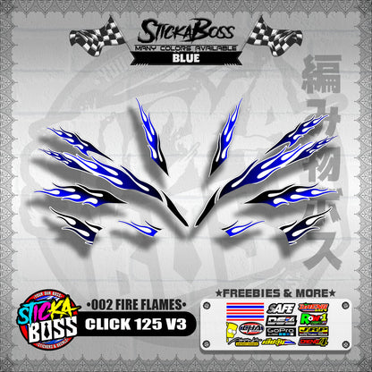 CLICK 125 V3 DECALS ( 002 FIRE FLAMES )【WITH FREEBIES】