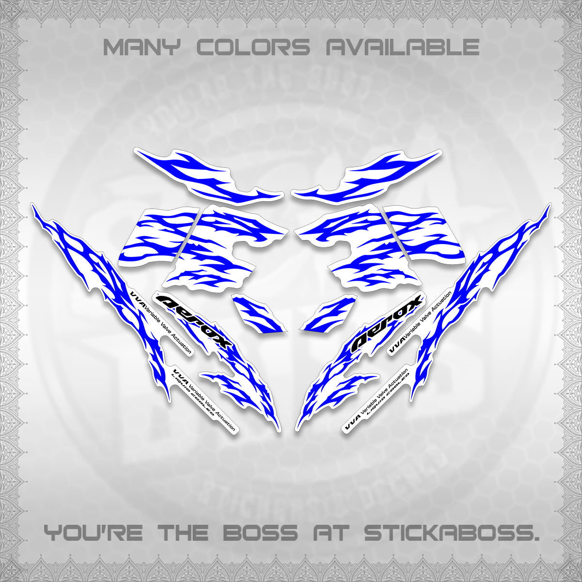 AEROX 155 V2 FOR WHITE DECALS (2026 TRIBAL LIGHTNING DESIGN) STICKER KITS BY STICKABOSS