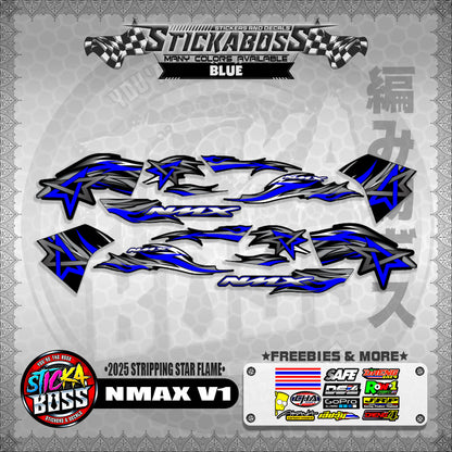 NMAX V1 STICKER DECALS ( 2025 STRIPPING STAR FLAME )【WITH FREEBIES】