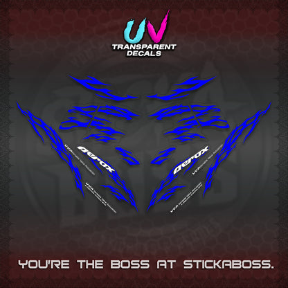 AEROX 155 V2 UV TRANSPARENT DECALS (2026 TRIBAL LIGHTNING DESIGN) STICKER KITS BY STICKABOSS