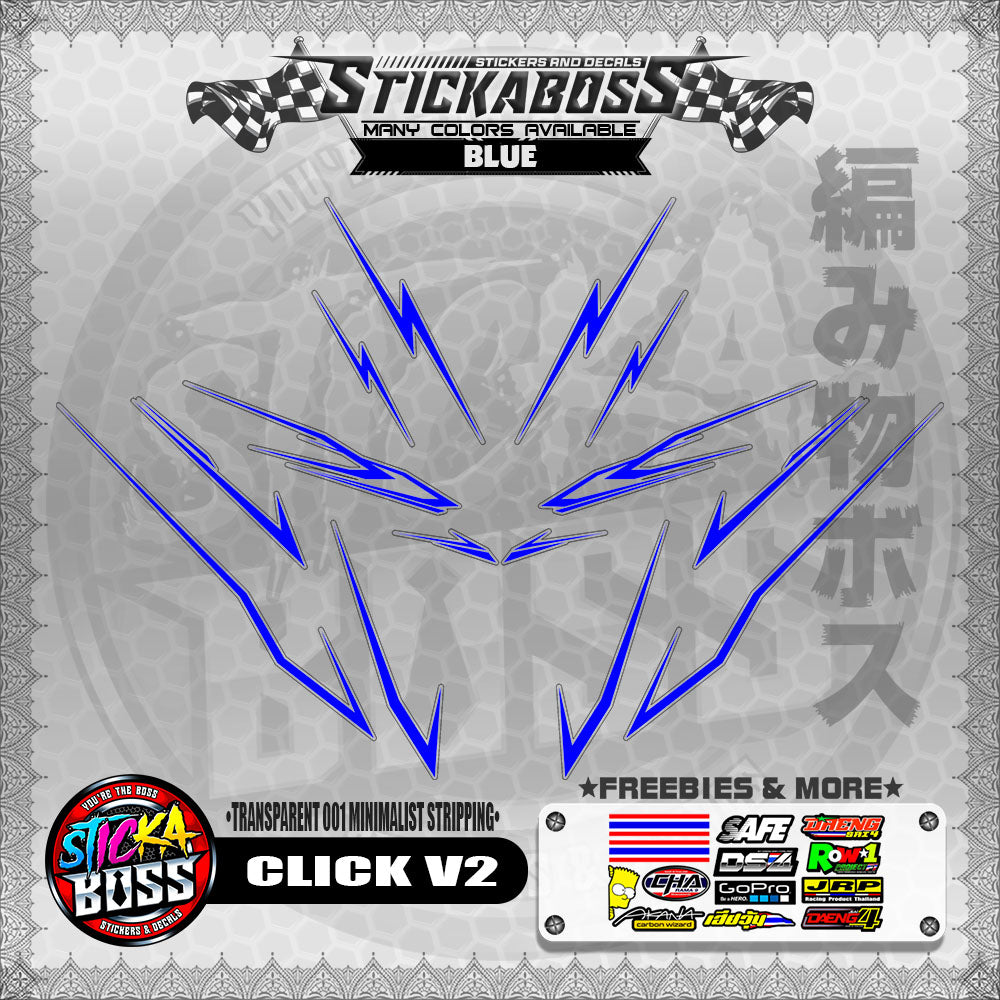 【PREMIUM UV PRINT】TRANSPARENT CLICK V2 STICKER DECALS ( 001 MINIMALIST STRIPPING )【WITH FREEBIES】