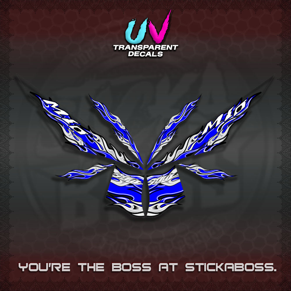 【PREMIUM UV PRINT】TRANSPARENT MIO 4  DECALS (FIRE CUSTOM 3 DESIGN)STICKER DECALS By STICKABOSS