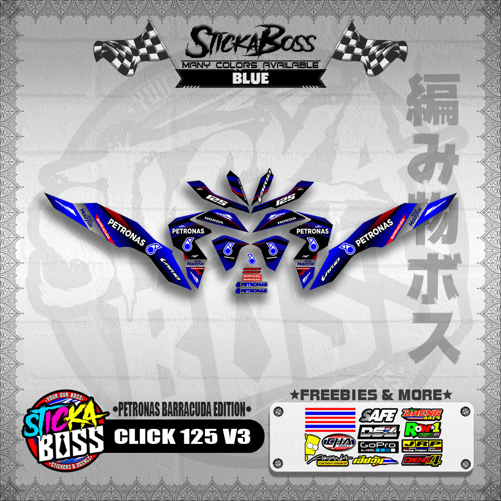 CLICK 125 V3 DECALS ( PETRONAS BARRACUDA EDITION )【WITH FREEBIES】