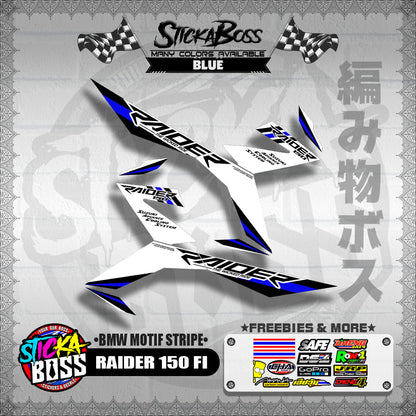 RAIDER 150 FI DECALS ( BMW MOTIF STRIPES )[ PREMIUM GLOSSY LAMINATED ]【WITH FREEBIES】