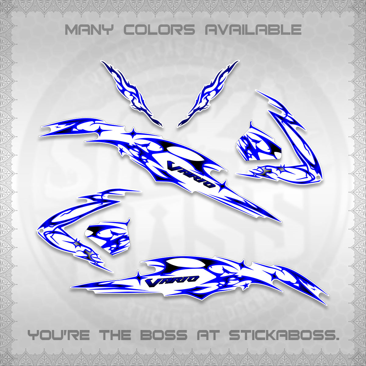 CLICK 125 V3 VARIO FOR WHITE DECALS (2026 TRIBAL LIGHTNING DESIGN) STICKER KITS BY STICKABOSS