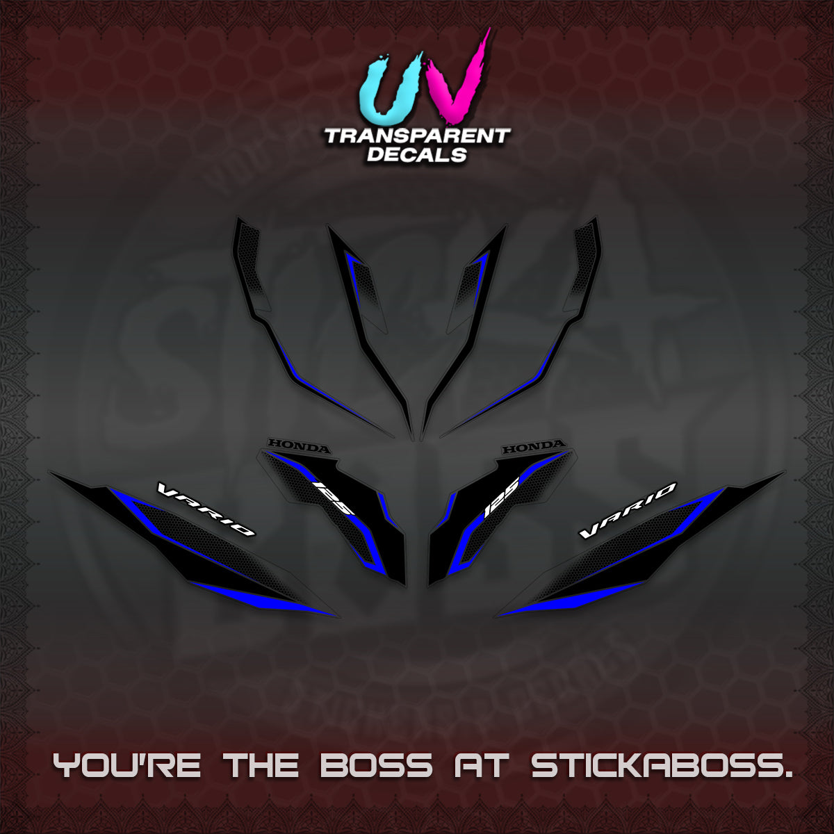 CLICK 125 V3 VARIO UV TRANSPARENT DECALS (2026 INDO HONEYCOMB DESIGN) STICKER DECALS By STICKABOSS