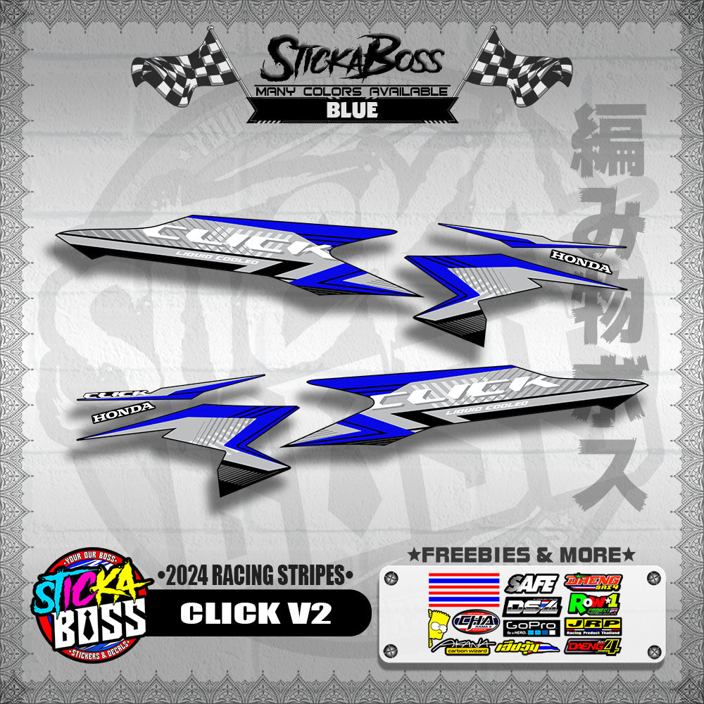 CLICK V2 DECALS ( 2024 RACING STRIPES ) [ PREMIUM GLOSSY LAMINATED ]【WITH FREEBIES】