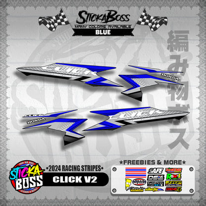 CLICK V2 DECALS ( 2024 RACING STRIPES ) [ PREMIUM GLOSSY LAMINATED ]【WITH FREEBIES】