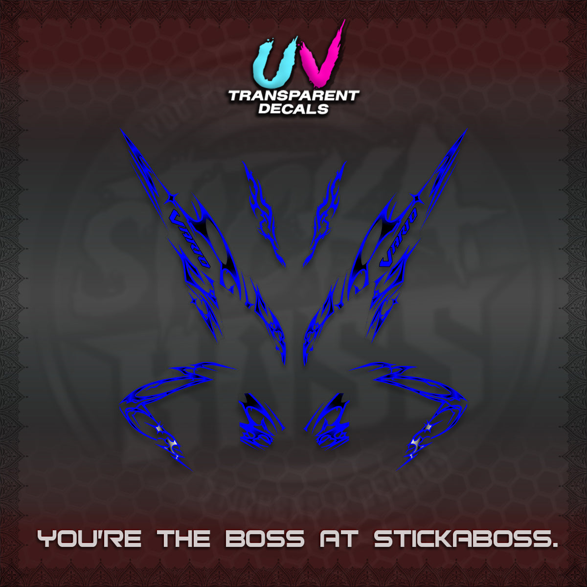 CLICK 125 V2 VARIO UV TRANSPARENT DECALS (2026 TRIBAL LIGHTNING DESIGN) STICKER KITS BY STICKABOSS