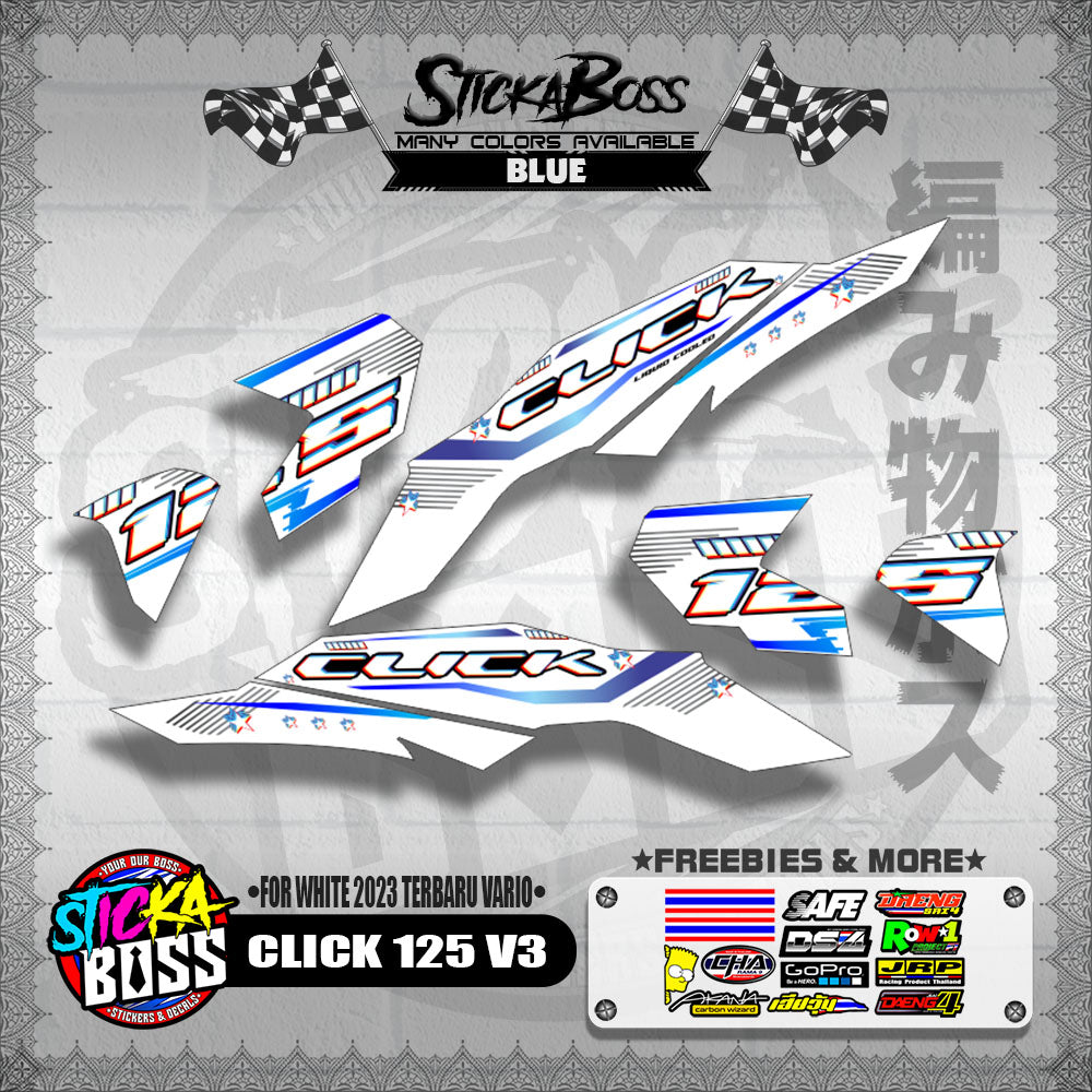 CLICK 125 V3 DECALS ( FOR WHITE 2023 TERBARU VARIO ) [ PREMIUM GLOSSY LAMINATED ]【WITH FREEBIES】