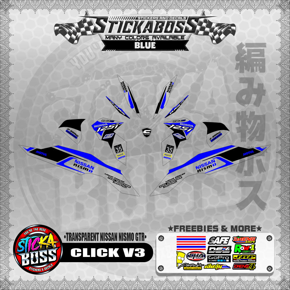 【PREMIUM UV PRINT】TRANSPARENT CLICK V3 STICKER DECALS ( NISSAN NISMO GTR )【WITH FREEBIES】