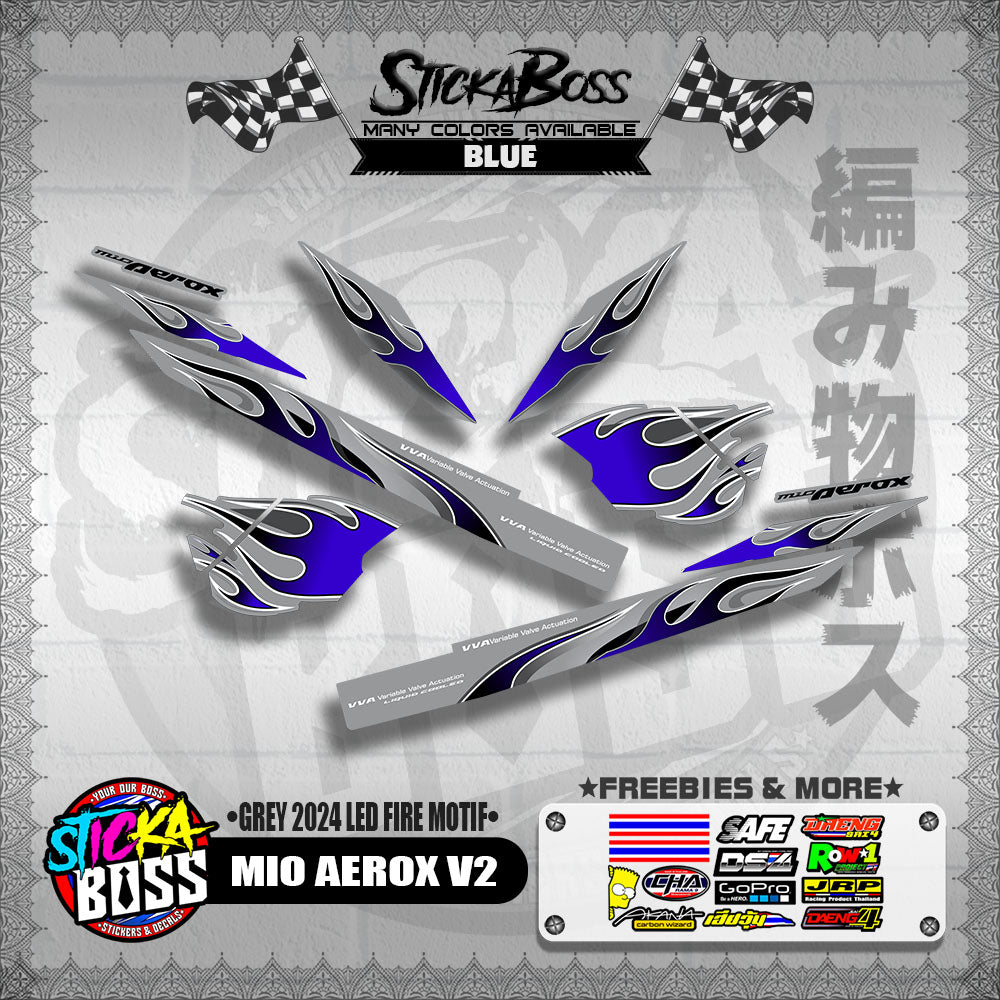 MIO AEROX V2 DECALS ( GREY 2024 LED FIRE MOTIF )【WITH FREEBIES】