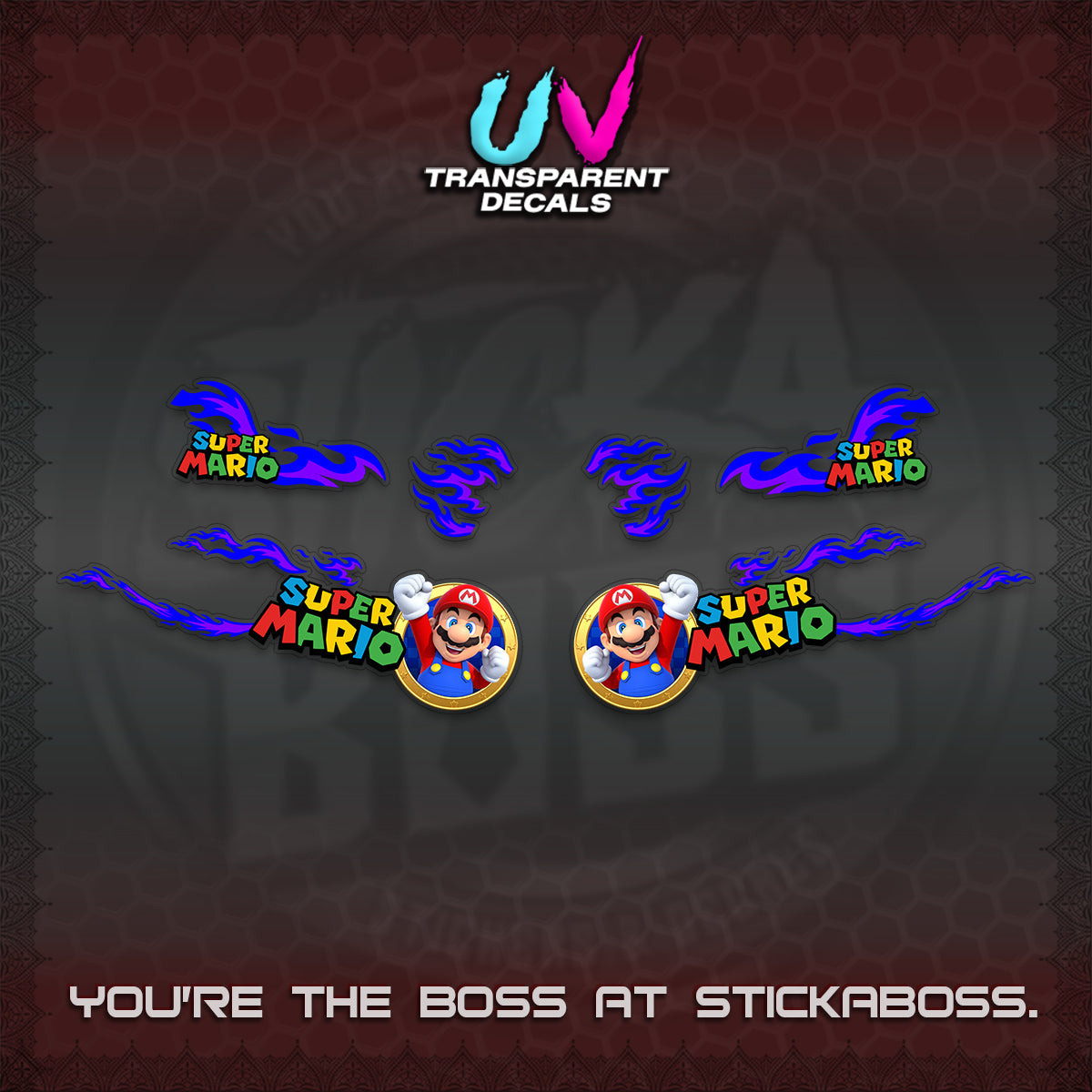 FAZZIO UV TRANSPARENT DECALS (FLAMES 02 SUPER-M MOTIF) STICKER KITS BY STICKABOSS
