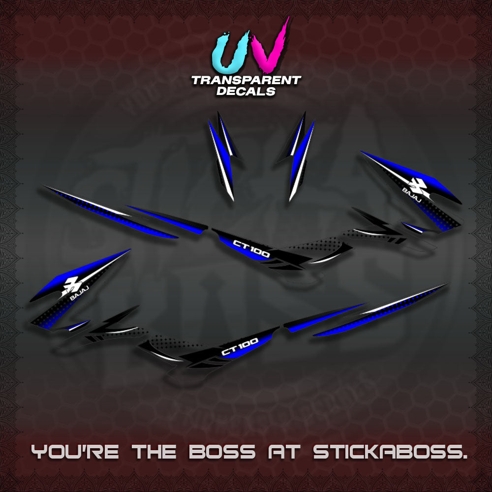 BAJAJ CT100 UV TRANSPARENT DECALS (PANTRA 2026 DESIGN)STICKER DECALS By STICKABOSS