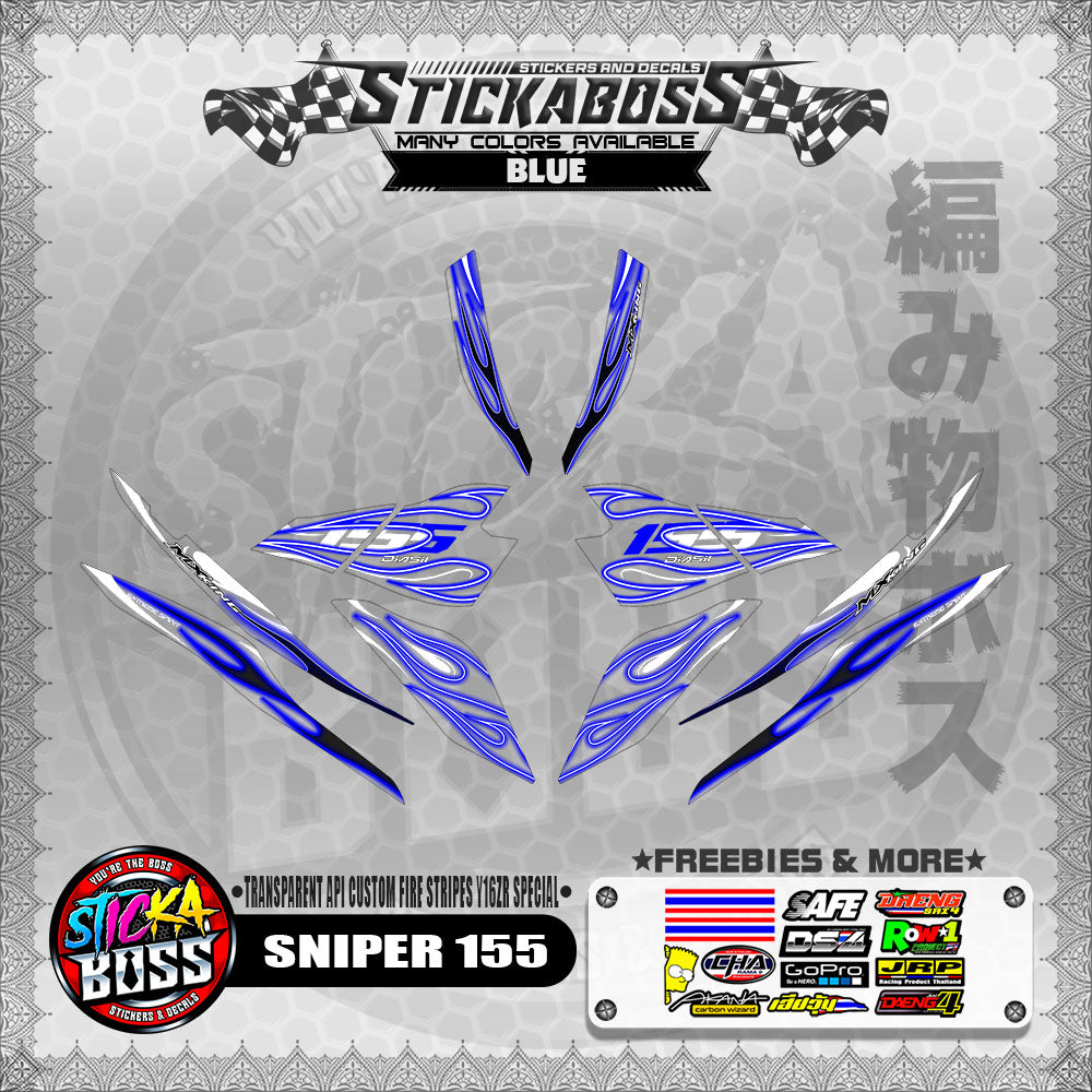 [ PREMIUM UV PRINT ] TRANSPARENT SNIPER 155 STICKER DECALS ( API CUSTOM FIRE STRIPES Y16ZR SPECIAL )
