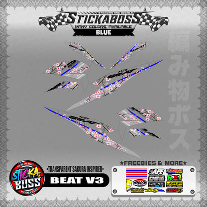 【PREMIUM UV PRINT】TRANSPARENT BEAT FI V3 STICKER DECALS ( SAKURA INSPIRED )【WITH FREEBIES】
