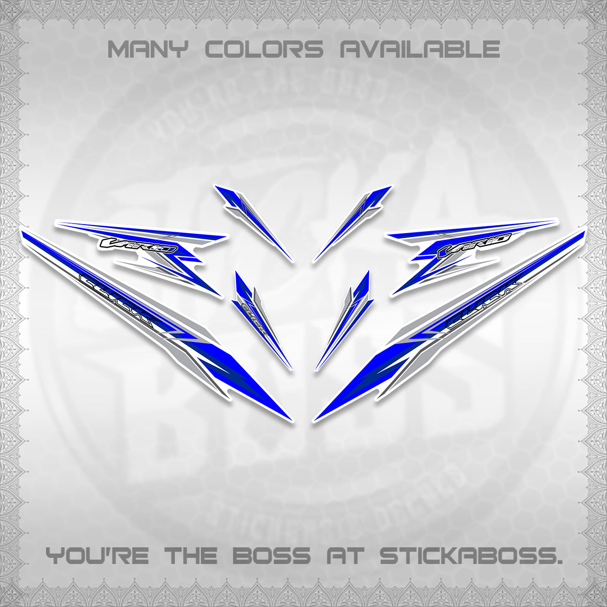 CLICK 160 VARIO FOR WHITE DECALS (2026 SHARP 00-A1 DESIGN)STICKER KITS By STICKABOSS