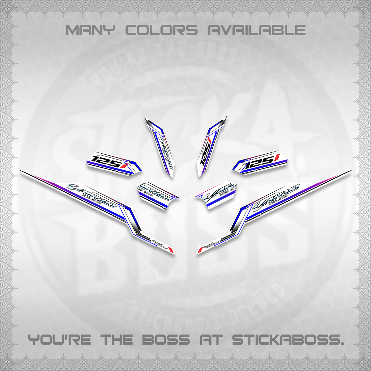 CLICK V3 VARIO STRIPING FOR WHITE DECALS (2026 SPORTS RACE DESIGN) STICKER KITS BY STICKABOSS