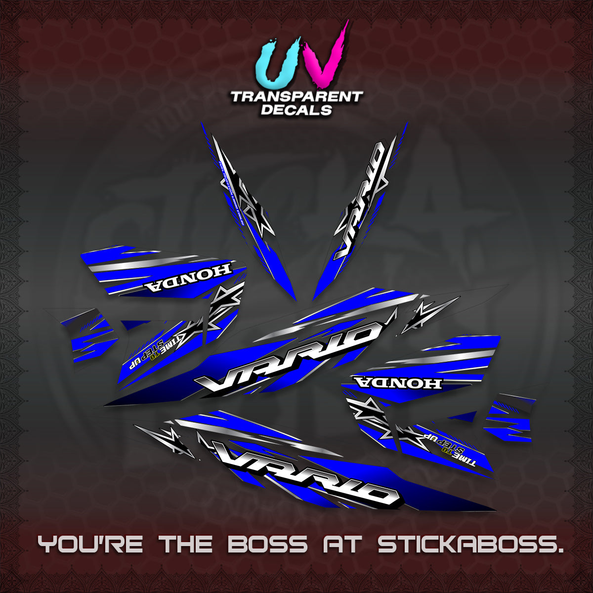 CLICK 125 V4 VARIO UV TRANSPARENT DECALS (2026 BLACK STAR DESIGN) STICKER DECALS By STICKABOSS