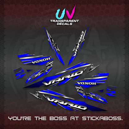 CLICK 125 V4 VARIO UV TRANSPARENT DECALS (2026 BLACK STAR DESIGN) STICKER DECALS By STICKABOSS