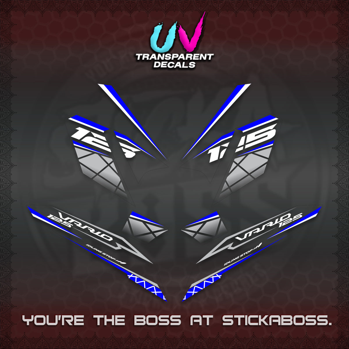 CLICK 125 V4 VARIO UV TRANSPARENT DECALS (2026 MODERN STRIPE DESIGN) STICKER KITS BY STICKABOSS