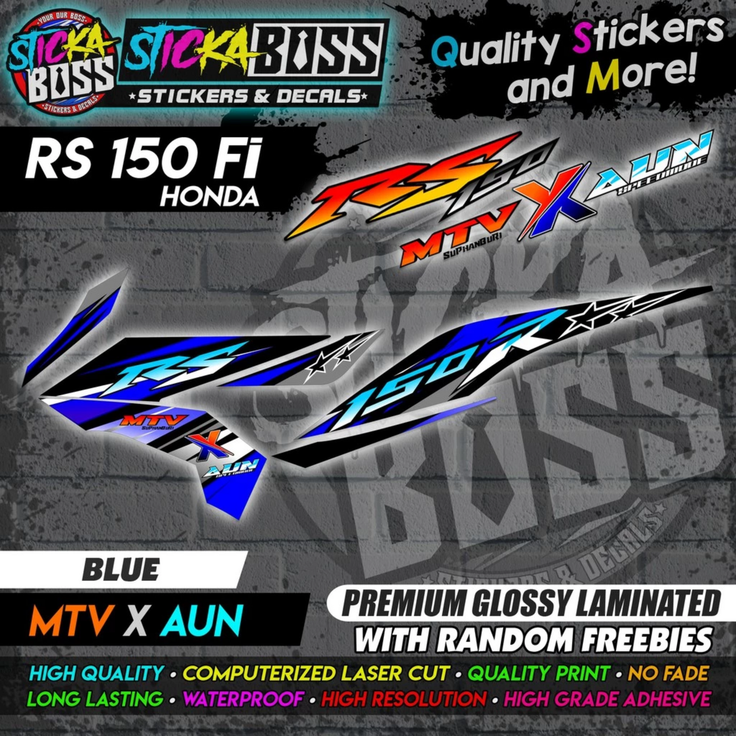 Honda RS 150 Fi (MTV x AUN) [ASSORTED COLORS] Stock Decals【PREMIUM GLOSSY LAMINATED】