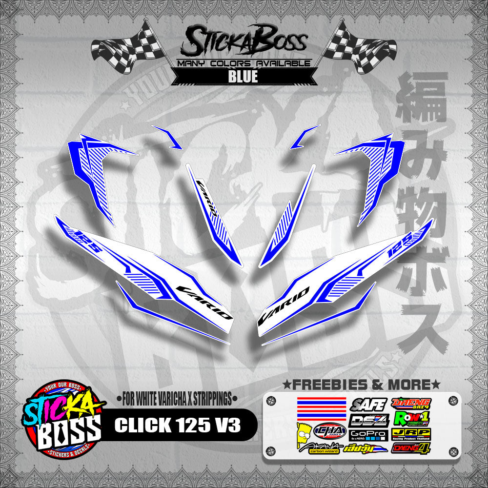 CLICK 125 V3 DECALS ( FOR WHITE VARICHA X STRIPPINGS )【WITH FREEBIES】