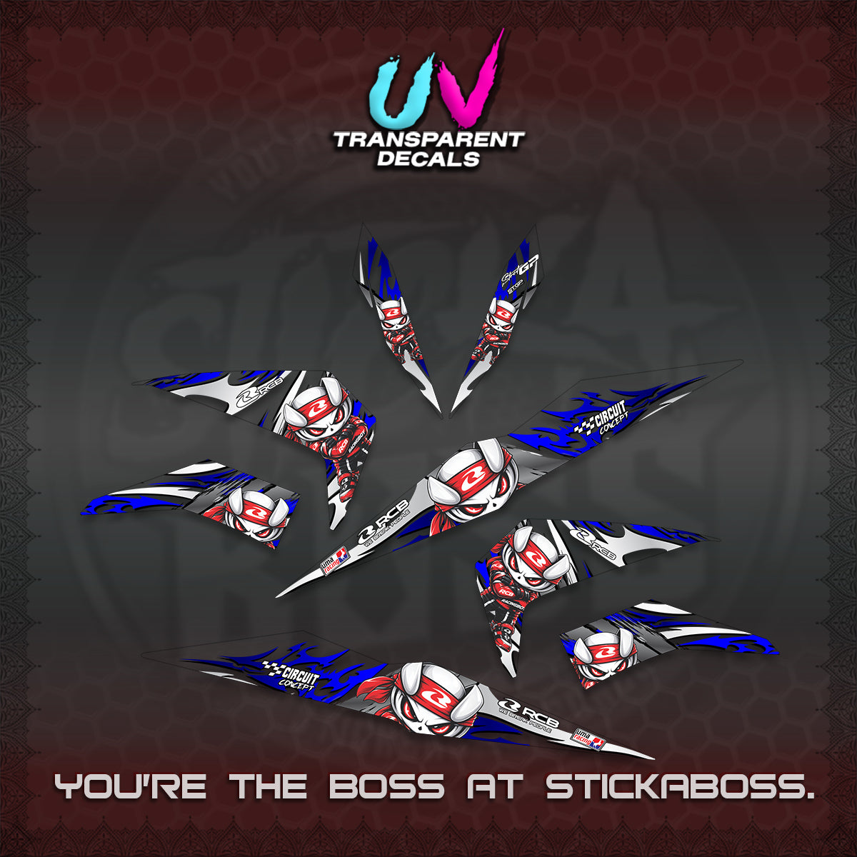 BEAT FI V2 UV TRANSPARENT DECALS (2026 NEW RCB 2.0 DESIGN) STICKER KITS BY STICKABOSS