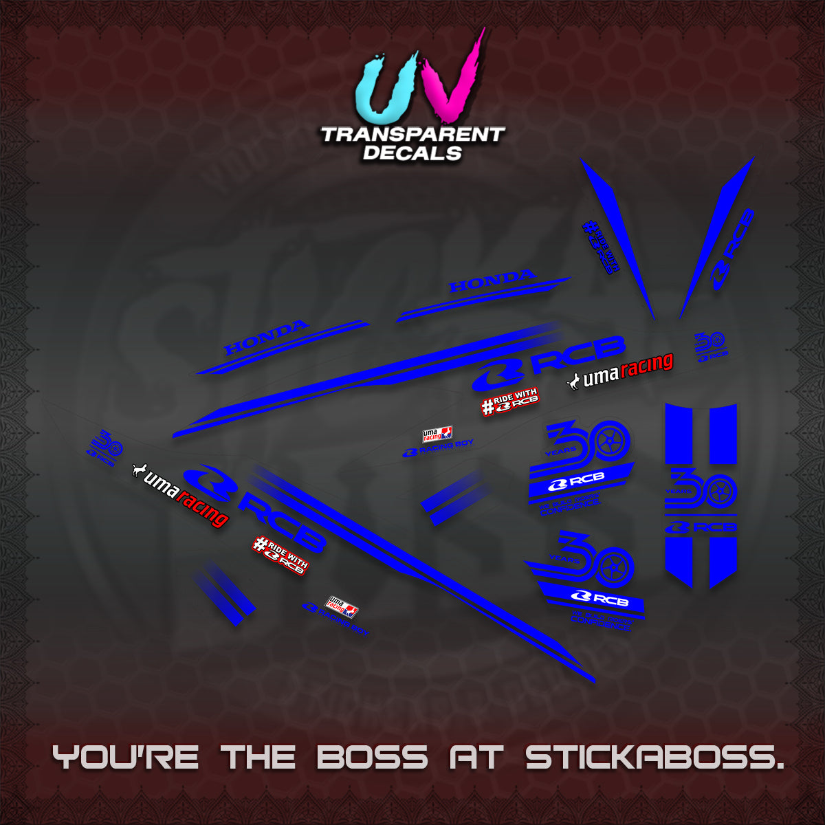 CLICK 125 V2 UV TRANSPARENT DECALS (2026 30TH ANNIVERSARY RACING DESIGN) STICKER DECALS By STICKABOSS