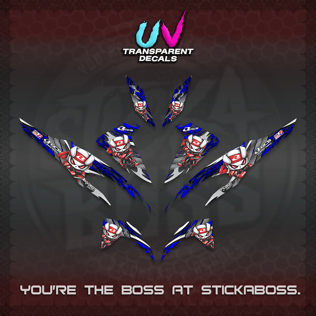 CLICK 125 V2 UV TRANSPARENT DECALS (2026 NEW RCB 2.0 DESIGN) STICKER KITS BY STICKABOSS
