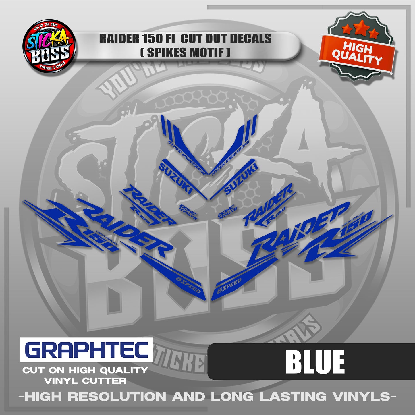 RAIDER 150 FI CUT OUT DECALS ( SPIKES MOTIF ) | VINYL WATERPROOF CUT-OUT STICKER DECALS