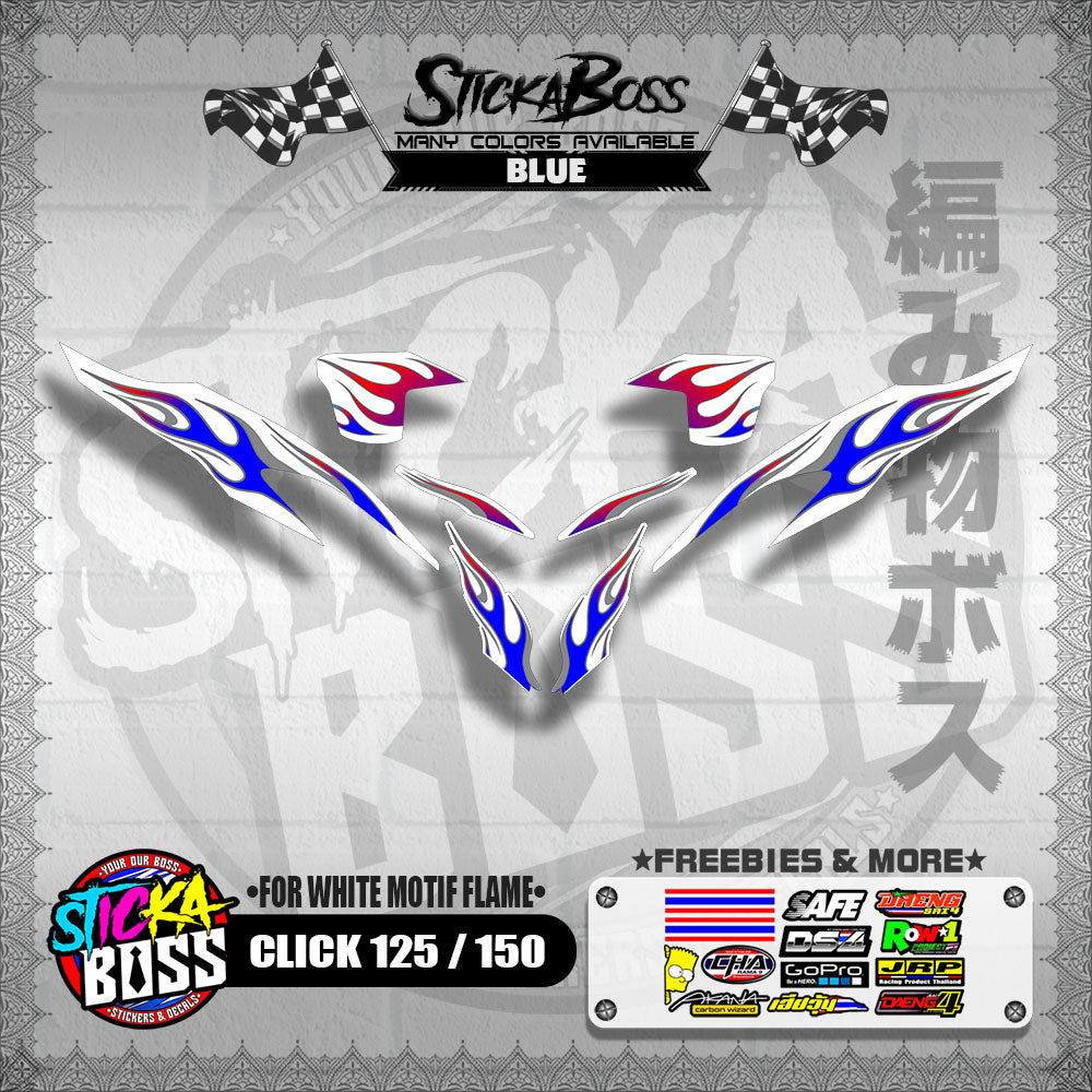 CLICK 125 / 150 V2 DECALS ( FOR WHITE MOTIF FLAME )【WITH FREEBIES】
