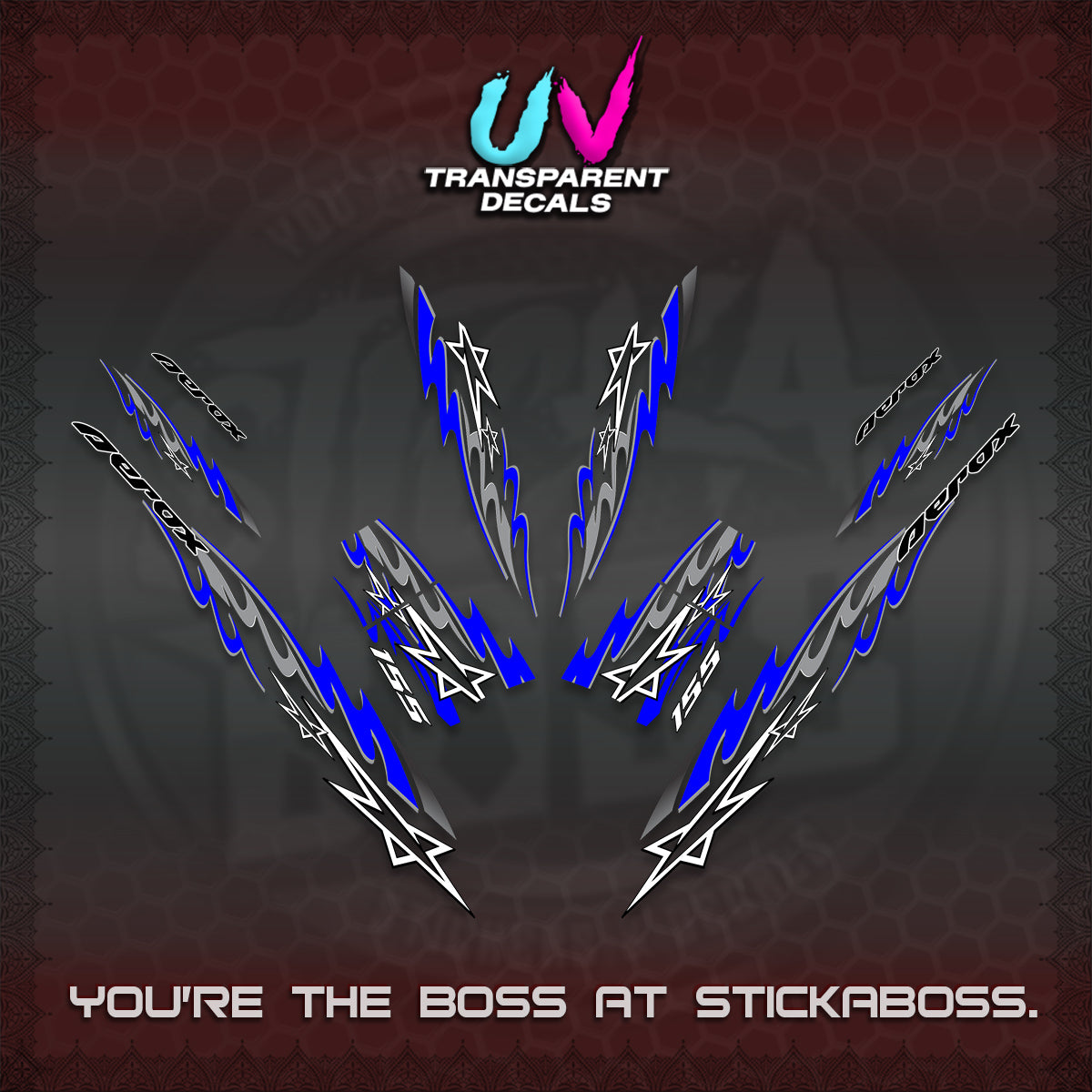 AEROX V2 INDO UV TRANSPARENT DECALS (2026 STAR 0001 MOTIF) STICKER KITS By STICKABOSS