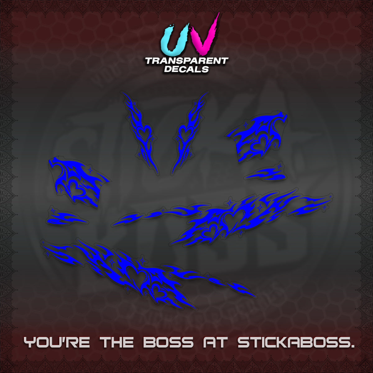 CLICK 125 V2 UV TRANSPARENT DECALS (2026 TRIBAL HEART DESIGN) STICKER KITS BY STICKABOSS