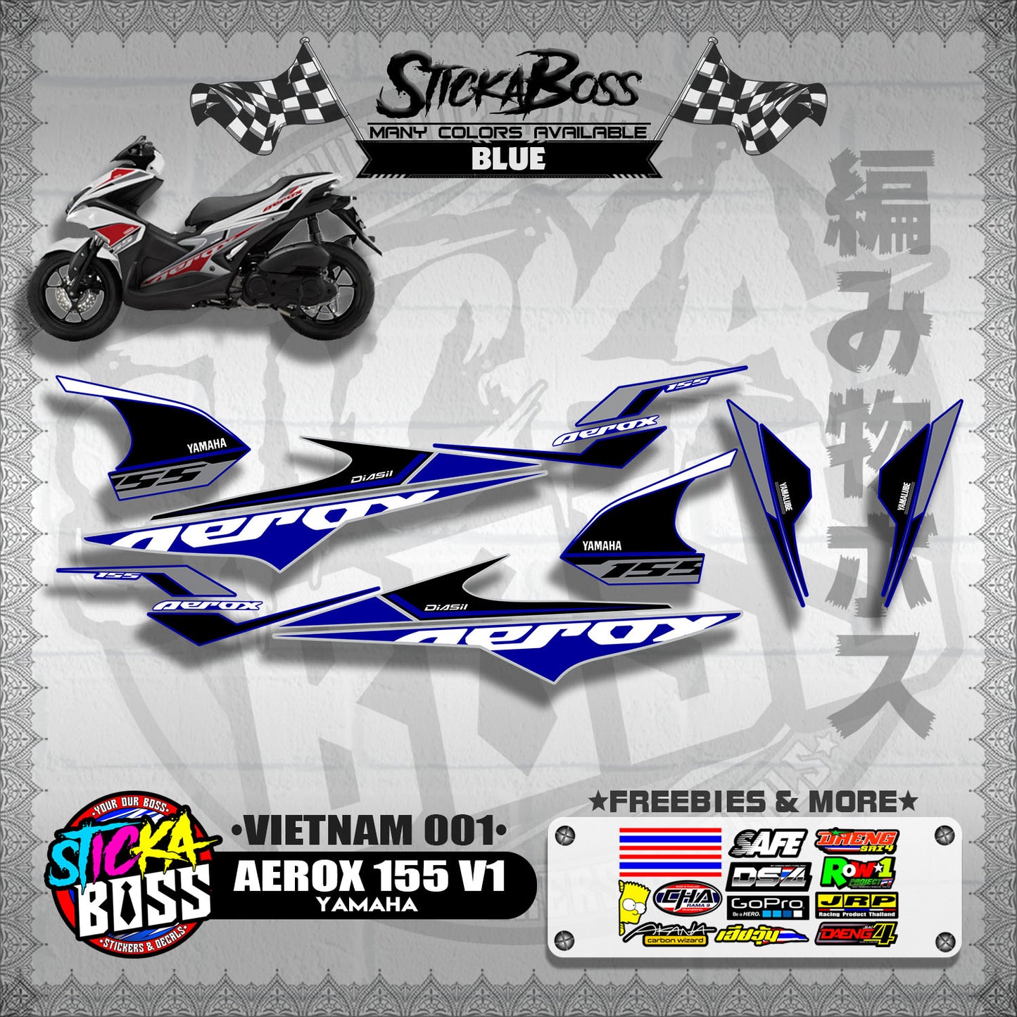 AEROX 155 V1 DECALS ( VIETNAM 001 )【WITH FREEBIES】