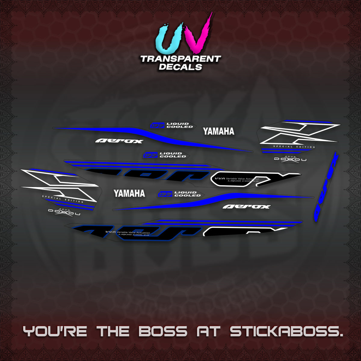 AEROX 155 V1 UV TRANSPARENT DECALS (2026 CYBER STYLE 01) STICKER KITS BY STICKABOSS