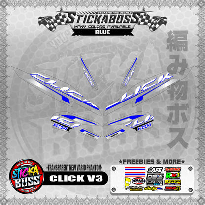 【PREMIUM UV PRINT】TRANSPARENT CLICK 125 V3 STICKER DECALS ( NEW VARIO PHANTOM )【WITH FREEBIES】