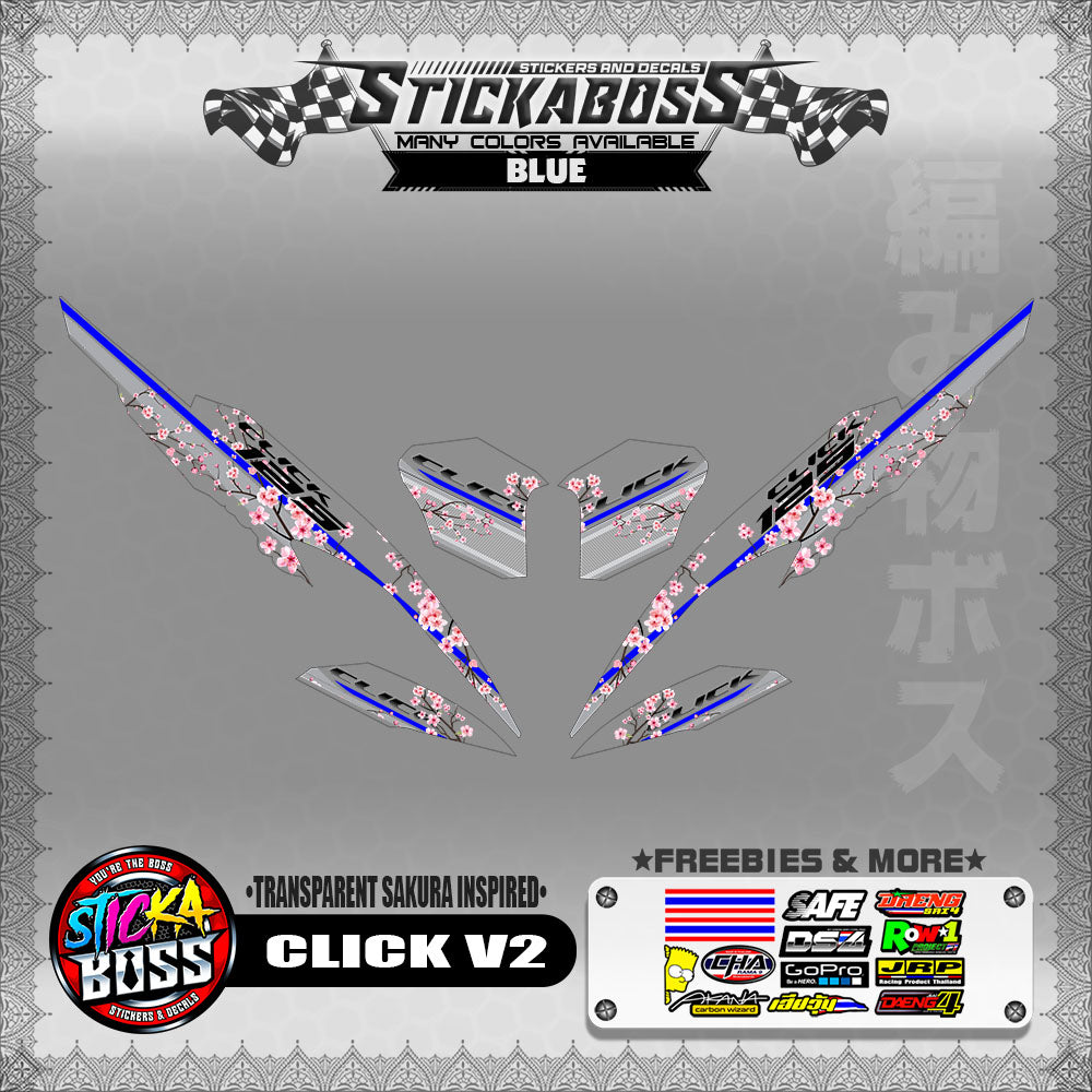 【PREMIUM UV PRINT】TRANSPARENT CLICK 125 / 150 V2 DECALS ( SAKURA INSPIRED )【WITH FREEBIES】