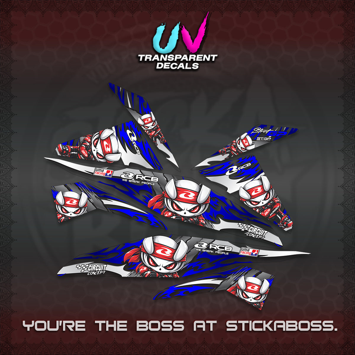 BEAT FI V1 UV TRANSPARENT DECALS (2026 NEW RCB 2.0 DESIGN) STICKER KITS BY STICKABOSS