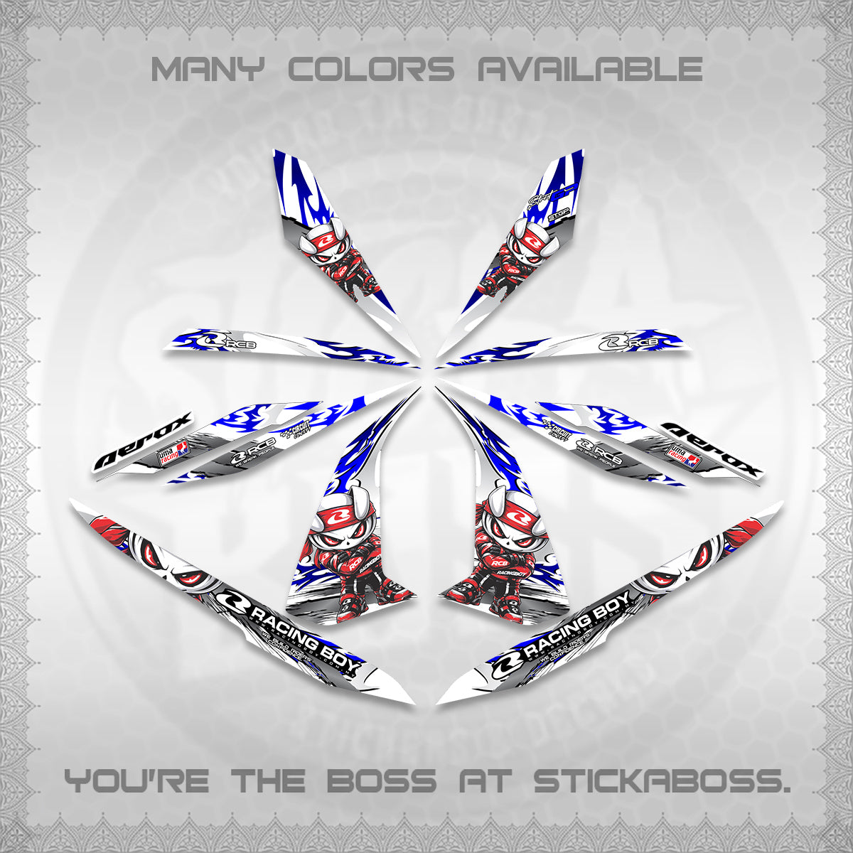 AEROX 155 V1 FOR WHITE DECALS (2026 NEW RCB 2.0 DESIGN) STICKER KITS BY STICKABOSS