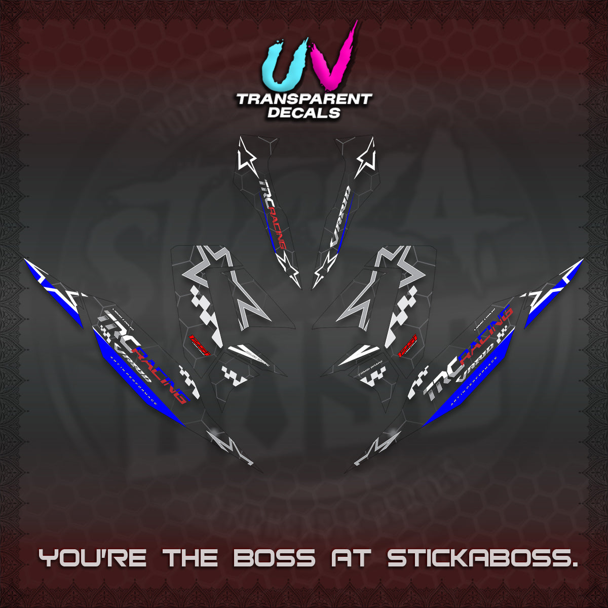 CLICK V4 UV TRANSPARENT DECALS (2026 TRC RACING DESIGN)STICKER KITS By STICKABOSS